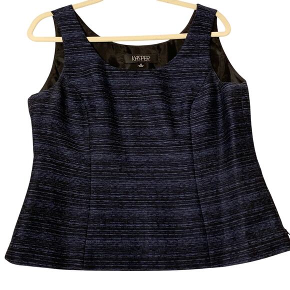 Kasper 2 Piece Womens Sleeveless Top Matching Blazer 10 Blue Black Classy Office - Picture 2 of 12